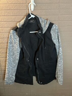 LOVE TREE Black & Gray Hooded Jacket for Women